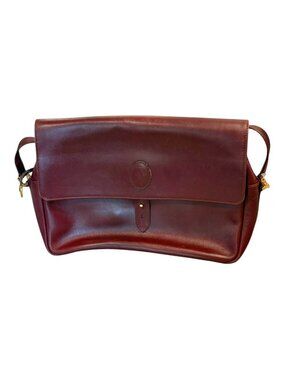 Cartier Must Burgundy Leather Messenger Bag With Adjustable Strap & Brass Hardwa